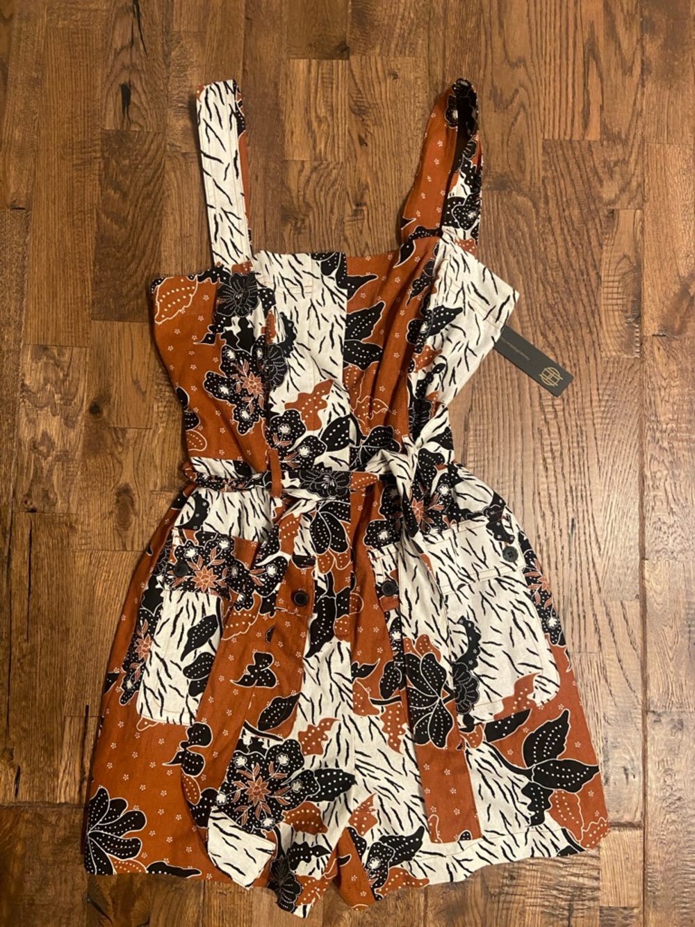 House of Harlow 1960 Rust, Black & White Floral Romper
